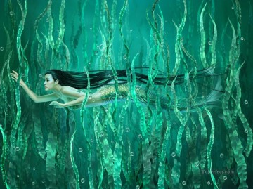 Yuehui Tang Chinese nude Mermaid 2 Oil Paintings